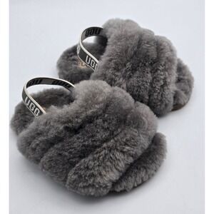 UGG Fluff Yeah Slide Charcoal Grey Toddler Kids Sandals Size 4/5